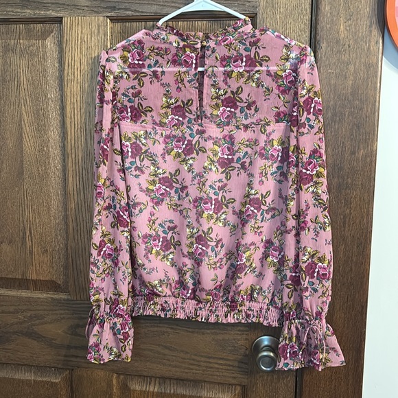 Express Pink and Purple Ruffled Long Sleeve Blouse - Picture 9 of 9